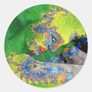 VIBRATIONS OF MATTER,LADY IN GREEN YELLOW FRACTALS CLASSIC ROUND STICKER
