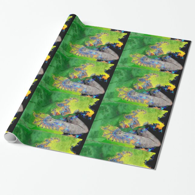 VIBRATIONS OF MATTER,LADY IN GREEN YELLOW FRACTALS WRAPPING PAPER (Unrolled)