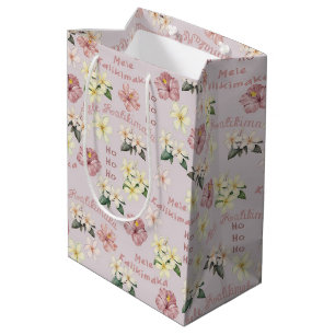 Vibtage Plumeria and Hibiscus Mele Kalikimaka Medium Gift Bag