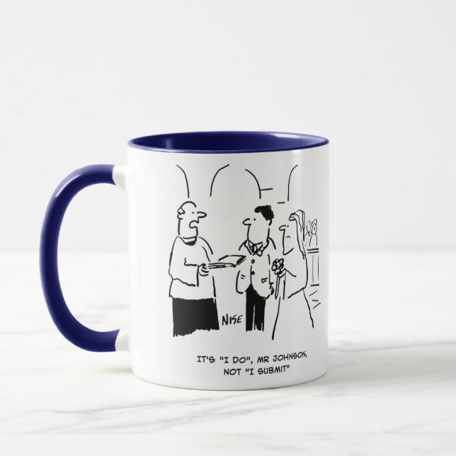 Vicar at Wedding tells Bridegroom to Say "I do" Mug (Left)