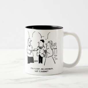 Vicar at Wedding tells Bridegroom to Say "I do" Two-Tone Coffee Mug