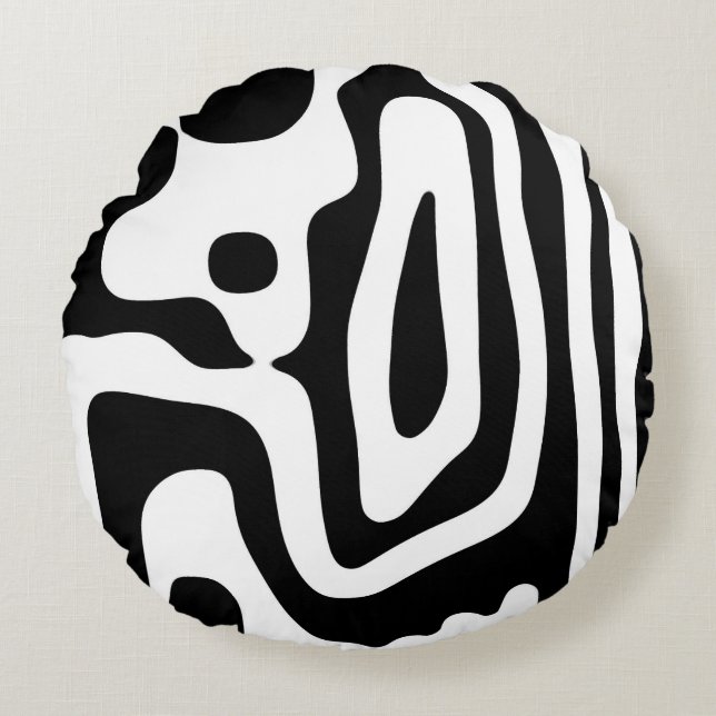 Vice Grip: Abstract Black & White Round Pillow (Front)