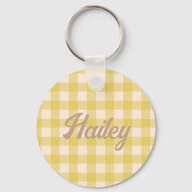 Vichy yellow gingham checked plaid farmer market keychain (Front)
