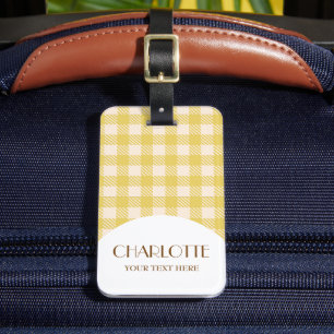 Vichy yellow preppy gingham checked farmer market luggage tag