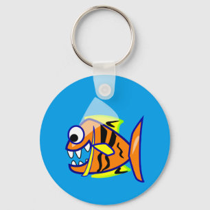 VICIOUS CARTOON FUNNY PIRANHA FISH SEA LOGO GRAPHI KEYCHAIN