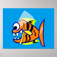 VICIOUS CARTOON FUNNY PIRANHA FISH SEA LOGO GRAPHI