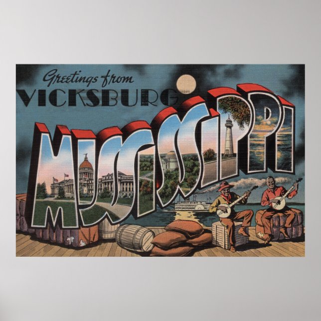 Vicksburg, Mississippi - Large Letter Scenes Poster (Front)
