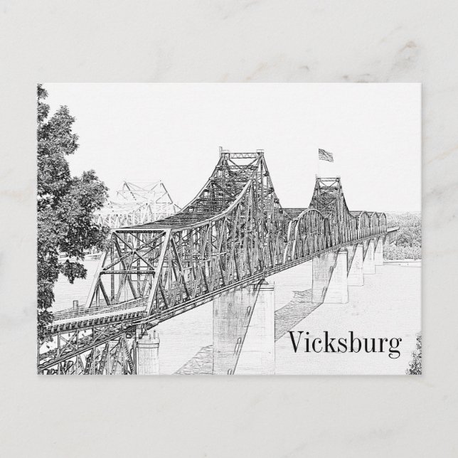 Vicksburg, Mississippi River Bridge Sketch Art Postcard (Front)