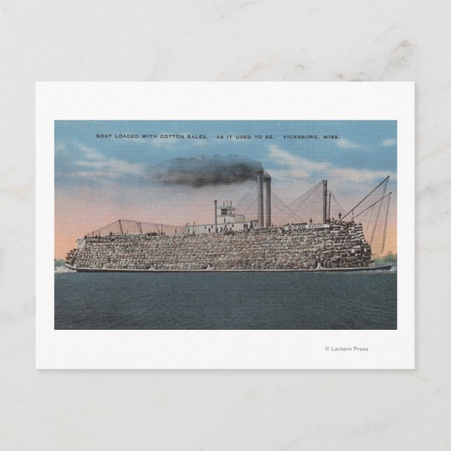 Vicksburg, MS - View of Boat with Cotton Onboard Postcard (Front)