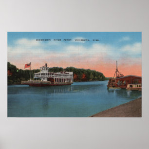 Vicksburg, MS - View of Mississippi River Ferry Poster