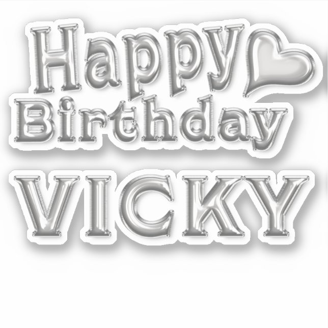 Vicky Happy Birthday silver Sticker (Front)