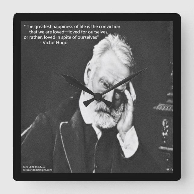 Victor Hugo & Happiness Citation Carré Horloge mur (Recto)