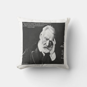 Victor Hugo & Happiness Quote Cotton Throw Pillow