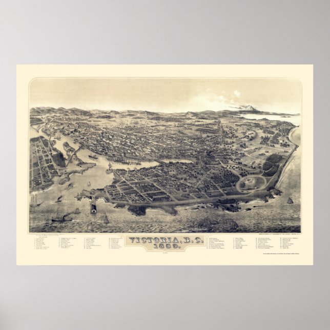 Victoria, BC, Canada Panoramic Map - 1889 Poster (Front)