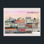 Victoria BC Metropolitan Travel Postcard<br><div class="desc">Victoria is the capital city of British Columbia province. I designed a picture of the metropolitan retail district that show historic brick buildings and yacht quayside at the pacific ocean coast.</div>