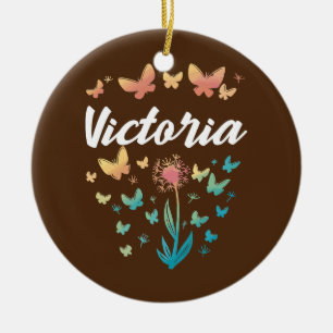 Victoria Birthday Sister Butterfly Dandelion Name Ceramic Ornament