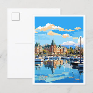 Victoria Canada Art Vintage Travel Illustration Postcard