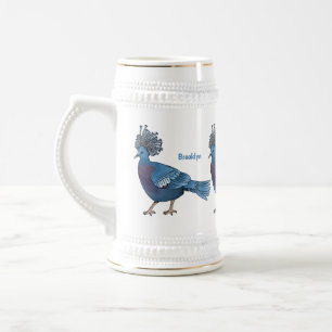 Victoria crowned pigeon bird cartoon illustration beer stein