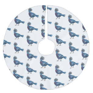 Victoria crowned pigeon bird cartoon illustration brushed polyester tree skirt
