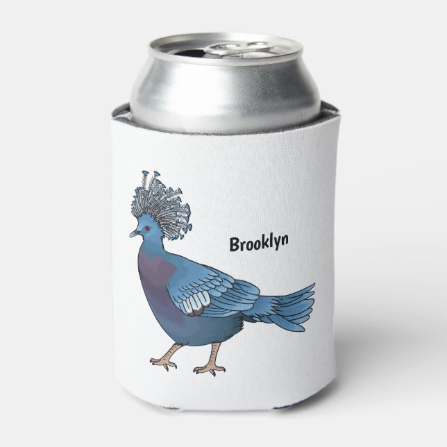 Victoria crowned pigeon bird cartoon illustration can cooler (Can Front)