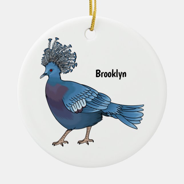 Victoria crowned pigeon bird cartoon illustration  ceramic ornament