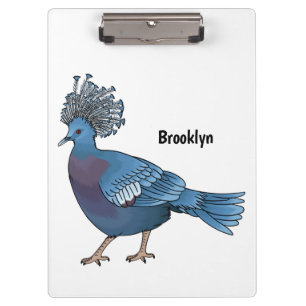 Victoria crowned pigeon bird cartoon illustration clipboard