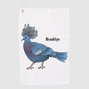 Victoria crowned pigeon bird cartoon illustration golf towel