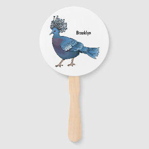 Victoria crowned pigeon bird cartoon illustration hand fan