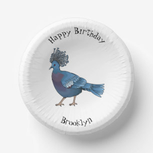 Victoria crowned pigeon bird cartoon illustration paper plate