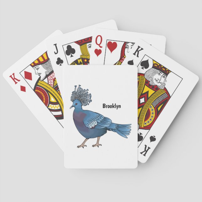 Victoria crowned pigeon bird cartoon illustration  playing cards (Back)