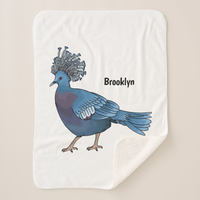 Victoria crowned pigeon bird cartoon illustration sherpa blanket (Front)