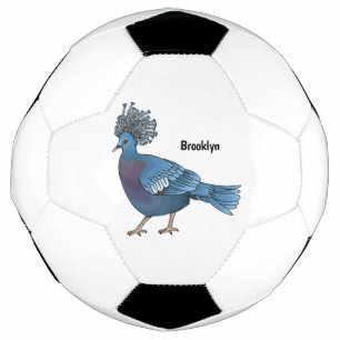 Victoria crowned pigeon bird cartoon illustration soccer ball