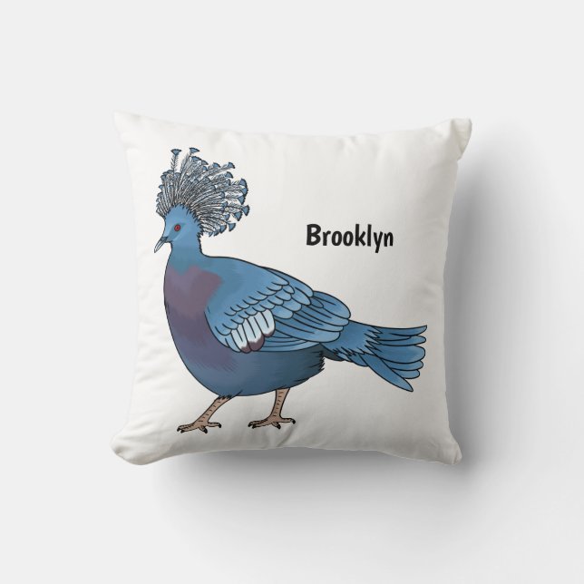 Victoria crowned pigeon bird cartoon illustration throw pillow