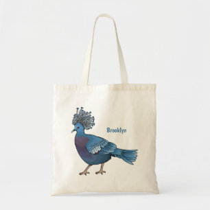 Victoria crowned pigeon bird cartoon illustration tote bag