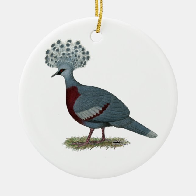 Victoria Crowned Pigeon Ceramic Ornament (Front)