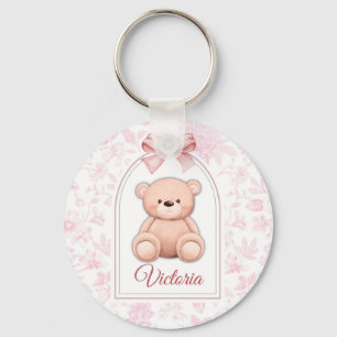 Victoria   Custom Pink Teddy Bear Nursery Design  Keychain