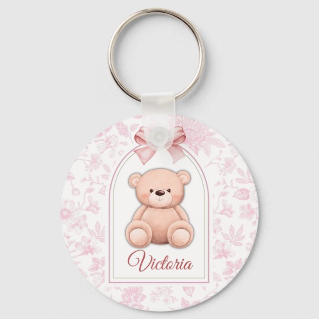 Victoria | Custom Pink Teddy Bear Nursery Design  Keychain (Front)