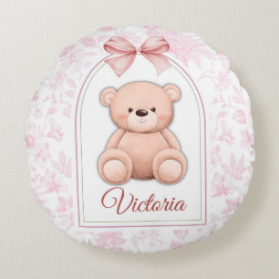 Victoria   Custom Pink Teddy Bear Nursery Design  Round Pillow