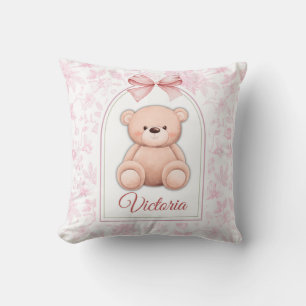Victoria   Custom Pink Teddy Bear Nursery Design  Throw Pillow