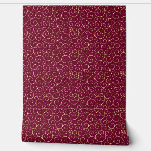 VICTORIA Deep Wine and Golden Pattern Wallpaper
