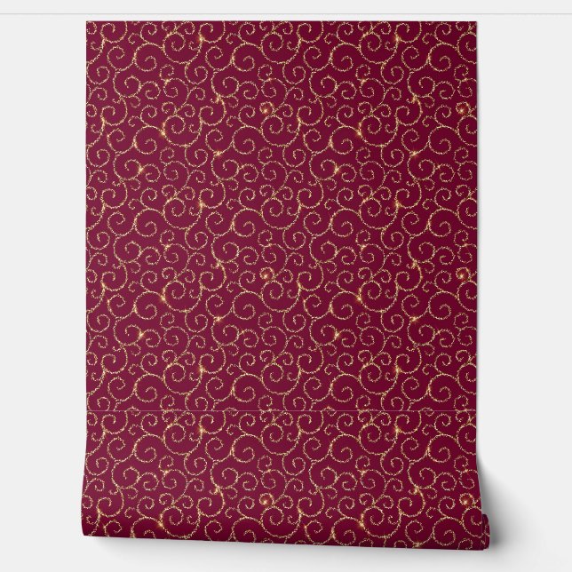 VICTORIA Deep Wine and Golden Pattern Wallpaper (Unrolling)