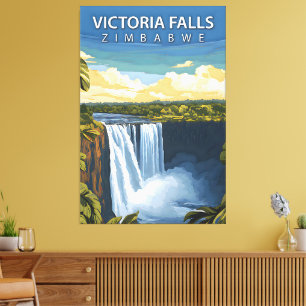 Victoria Falls – Retro Travel Poster of Zimbabwe Canvas Print