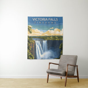 Victoria Falls – Retro Travel Poster of Zimbabwe Tapestry