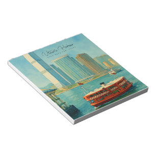 Victoria Harbour Hong Kong Retro Skyline Notepad