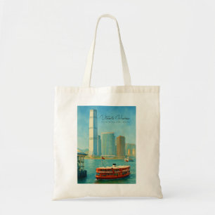 Victoria Harbour Hong Kong Retro Skyline Tote Bag