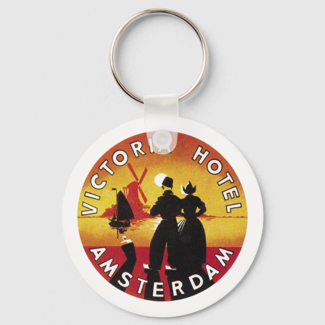 Victoria Hotel Amsterdam Vintage Lable Keychain (Front)