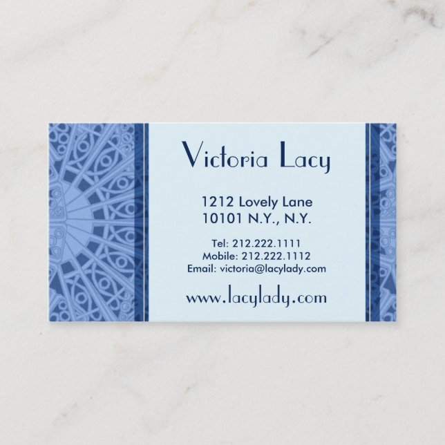 Victoria Lacy Elegant Blue Lace - Business Card (Front)