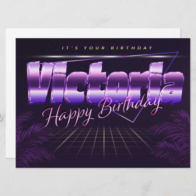 Victoria Name First Name purple retro card Birthda (Front/Back)