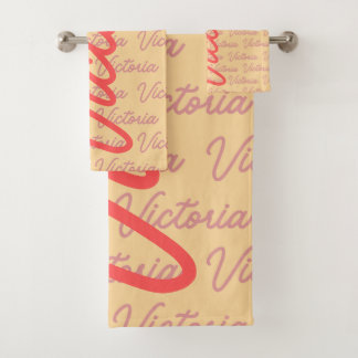 Victoria Name Repeating Pattern Bath Towel Set