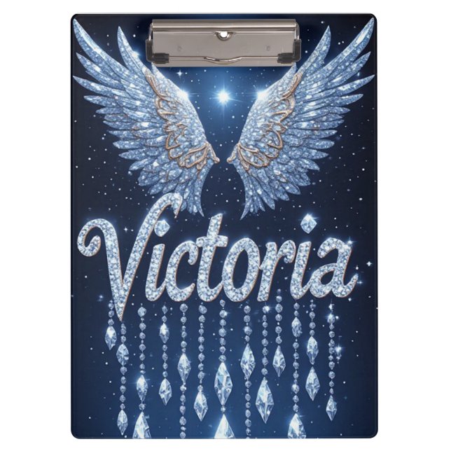 Victoria Name Sparkle Wings Personalized Gift Clipboard (Front)